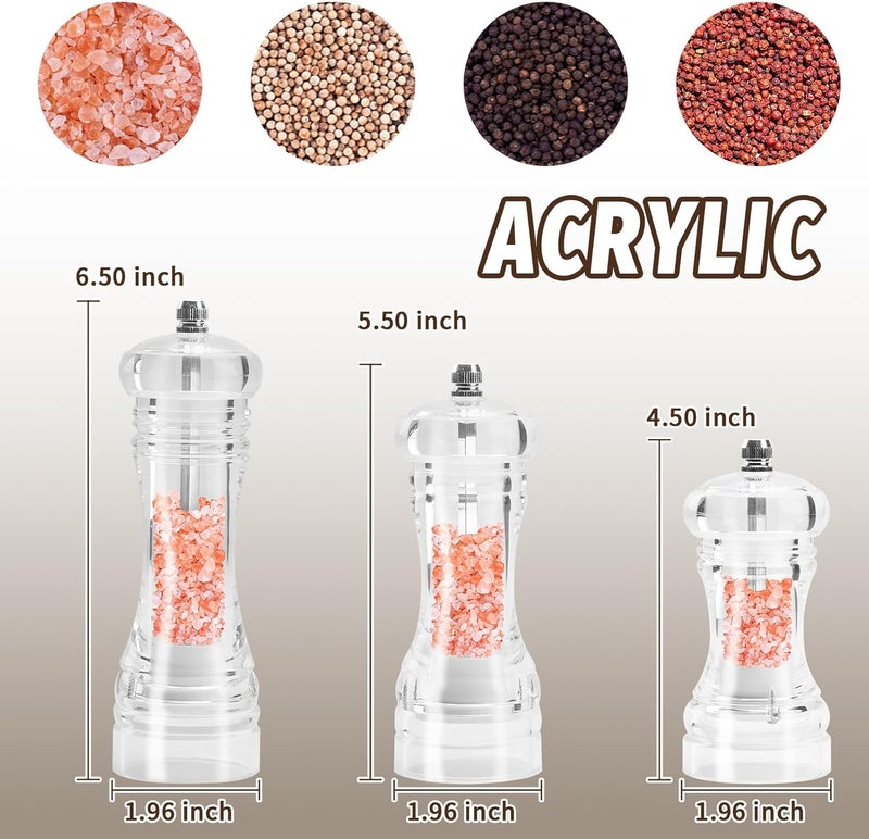 AGIgear Acrylic Pepper Mill,Adjustable Coarseness Manual Pepper Mill and Salt Shaker,Clear Acrylic Salt and Pepper Grinder for Pepper, Cumin, Sea Salt,Dry pepper (6 inch) - Image 2